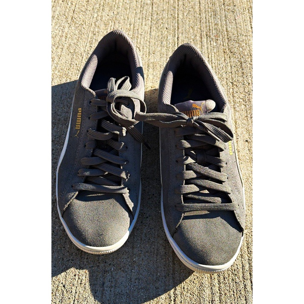 PUMA Men's Gray/White Low Top Lace Up Solid Athletic Sneakers Rubber Sole